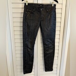 7 For All Mankind Black Snakeskin Skinny Jeans Size 26